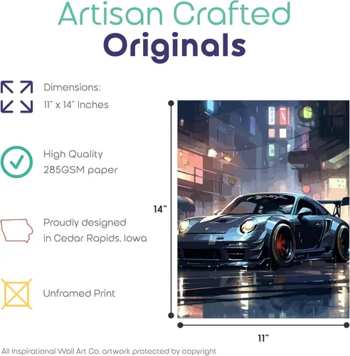 Vista 2 de Inspirational Wall Art Co. - Turbo Porsche 911 2023 - Carteles de coche para habitación de niños - Decoración de pared del automóvil - Decoración