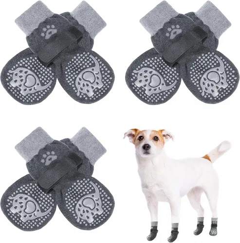 Vista 42 de SCENEREAL 6 piezas de calcetines antideslizantes para perros para prevenir lamido de patas para pavimento caliente/frío, calcetines de agarre