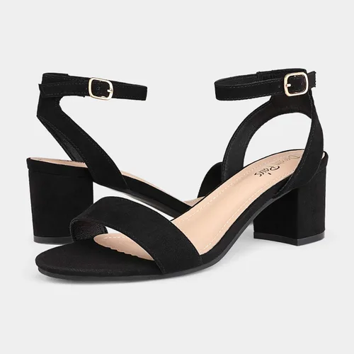 Vista 2 de DREAM PAIRS - Sandalias de tacón grueso y bajo para mujer, con correa al tobillo y puntera abierta, sandalias elegantes para fiestas