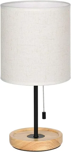 Vista 4 de CADUKE - Lámpara de mesa moderna, lámpara de escritorio de mesita de noche, lámpara de noche con base de madera y pantalla de lino para sala