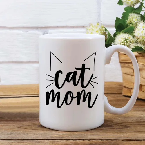 Vista 5 de Canopy Street Taza de cerámica blanca de 15 onzas con temática de gato para mamá, adorable diseño de orejas de bigote de gato, taza de café