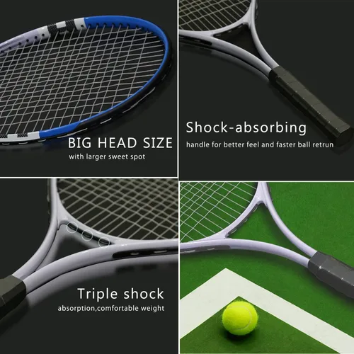Vista 4 de Raqueta de tenis preencordada, ligera, de 27 pulgadas, raquetas recreativas para adultos, para hombres, mujeres, estudiantes, kit de entrenamiento
