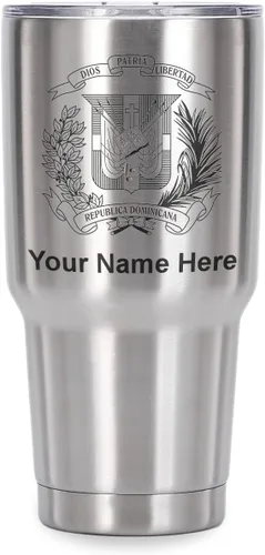 Vista 23 de LaserGram Taza aislada al vacío de 20 onzas, escudo de armas, República Dominicana, grabado personalizado incluido (gris)