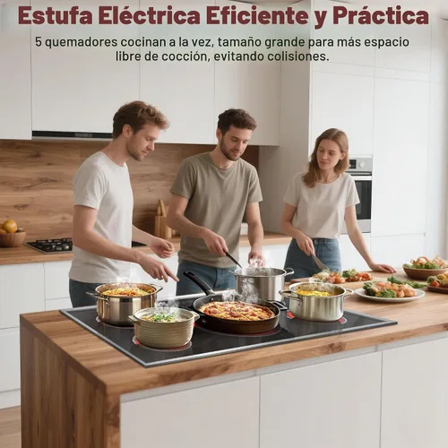 Vista 5 de Placa de cocción eléctrica de 36 pulgadas, control táctil de placa de 5 quemadores, placa de cocción de vitrocerámica de 36" 9600W con BBQ y zona