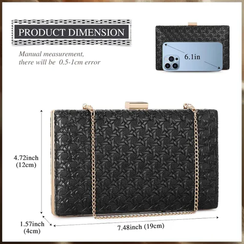 Vista 4 de Bolsos de mano de noche para mujer, bolso de noche formal tejido de piel sintética, bolso cruzado de hombro trenzado para fiesta de boda