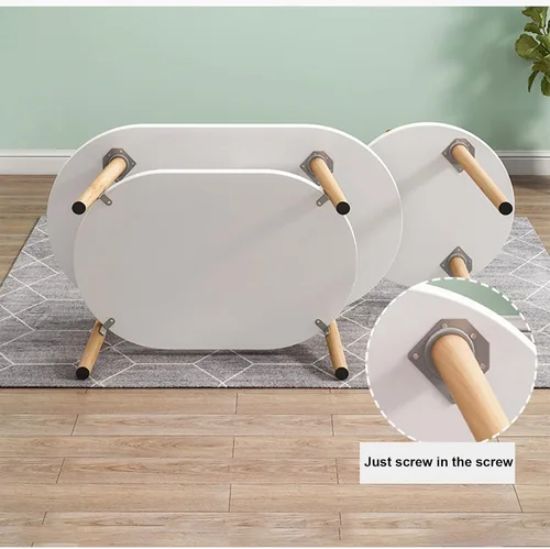 Vista 4 de Mesa de centro blanca, mesas auxiliares modernas anidables, mesa de MDF con patas de madera, mesa de sala de estar para decoración del hogar, juego