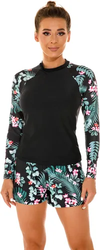 Vista 4 de Conjunto de tankini azteca de manga larga para mujer Negro Gl235
