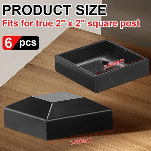 Vista 2 de Dunzy 6 tapas de aluminio para postes de valla, tapas negras, cubierta de poste de ajuste a presión para buzón, metal, madera, plástico, vinilo