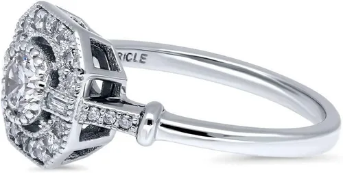 Vista 3 de BERRICLE Anillos Art Deco de plata de ley para mujer, anillo de circonita cúbica