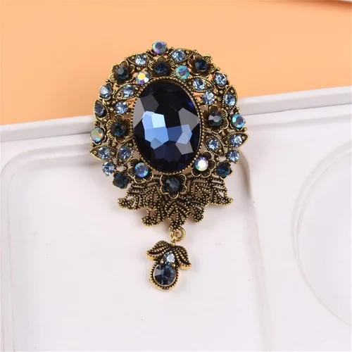 Vista 6 de Broche de cristal austriaco vintage para mujeres y hombres, broche de flor de diamante de lágrima antigua, broches de estilo victoriano, elegante