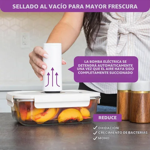 Vista 5 de HOLDN' STORAGE - Recipientes de almacenamiento de alimentos con sellado al vacío, juego de 4 Glass Containers, One Electronic Pump, Keep Food