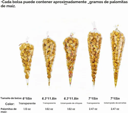 Vista 7 de EKAPACKAGING 100 bolsas de celofán transparentes en forma de cono de 6 x 10 pulgadas con cierre de torsión, bolsas triangulares para dulces