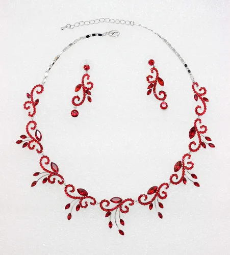 Vista 2 de Faship Precioso conjunto de pendientes y collar floral de cristal