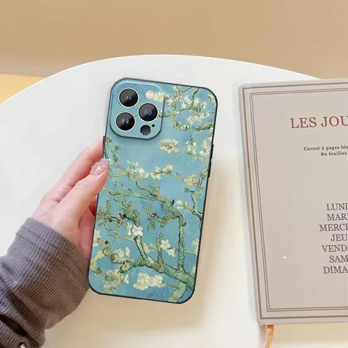 Vista 3 de Funda para iPhone 13 Pro, diseño de arte estético, Van Gogh con flores de almendra, funda para teléfono a prueba de golpes, para mujeres y niñas