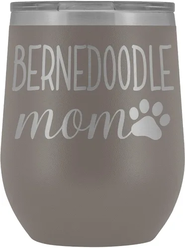 Vista 8 de Bernedoodle Mom Wine Tumbler, Personalized Doodle Dog Mom Wine Tumbler With Lid, Dog Mom Stainless Steel Wine Glasses Insulated Wine Tumbler (Black)
