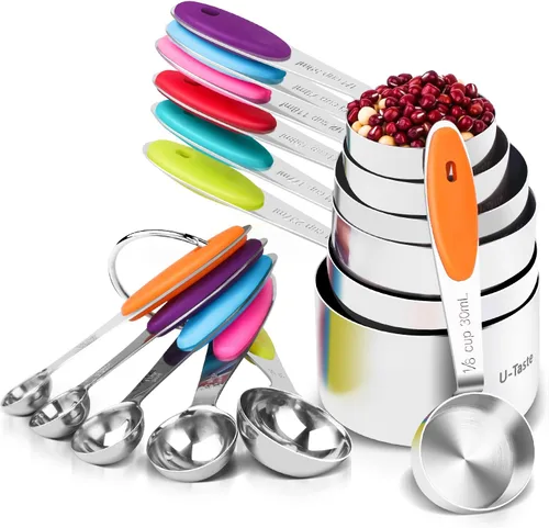 Vista 12 de U-Taste - Juego de tazas y cucharas medidoras: U-Taste 18/8 de acero inoxidable, 12 piezas, apilamiento de metal, juego de medidas para cocina