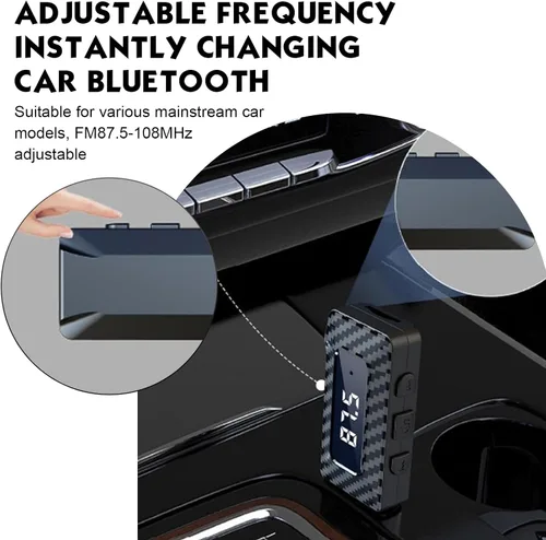 Vista 7 de Receptor Bluetooth USB para automóvil, pantalla LED HD, transmisor FM, adaptador de audio, DC 5V Plug and Play, receptor Bluetooth de frecuencia