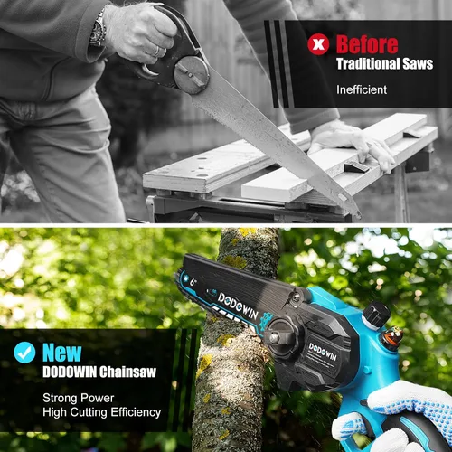 Vista 7 de dodowin Mini motosierra de 6 pulgadas, regalos del día del padre para hombres, esposo, papá, motosierra eléctrica inalámbrica recargable, motosierra