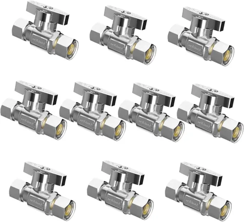 Vista 16 de Válvula de Parada Angular WiseWater 1/2" FNPT x 3/8" OD de Compresión, Válvula de Cierre de Inodoro de Cuarto de Vuelta de Latón Cromado para Baño