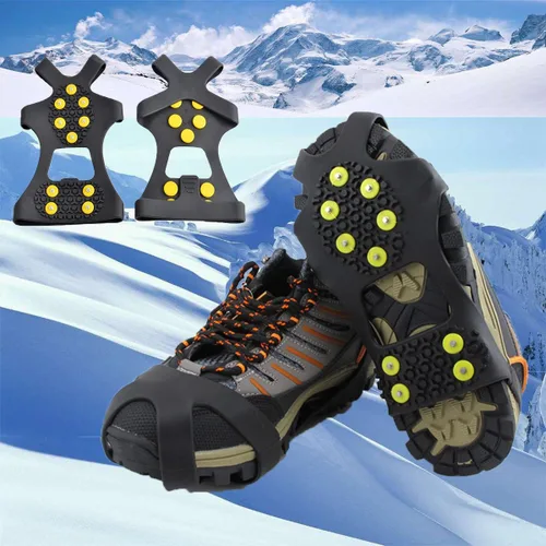 Vista 9 de HoFire Ice Cleats, Ice Grips Traction Cleats Grippers Non-Slip Over ShoeBoot Rubber Spikes Crampons Anti Easy Slip 10 Steel Studs Crampons Slip-on
