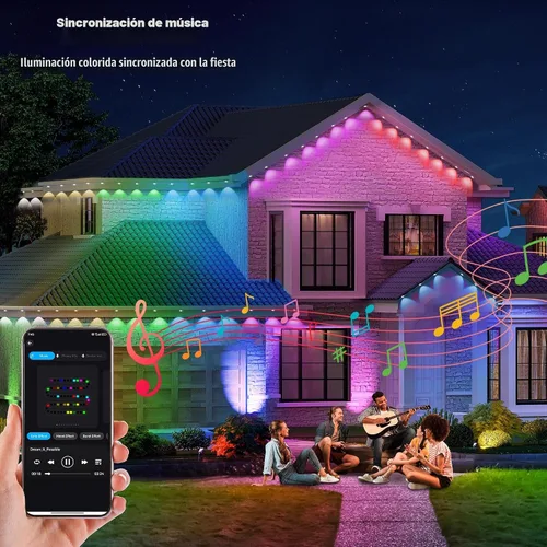 Vista 4 de Luces permanentes para exteriores de 50 pies con 30 luces LED RGB inteligentes, control remoto, aplicación/control remoto, impermeable IP67