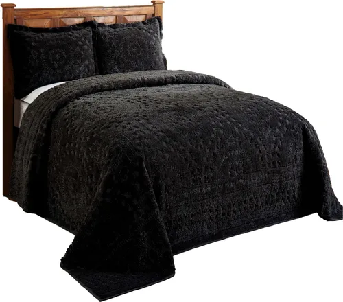 Vista 4 de Better Trends 1 colcha de chenilla tamaño matrimonial/doble, ropa de cama de chenilla 100% algodón, patrón de medallón ligero, decoración