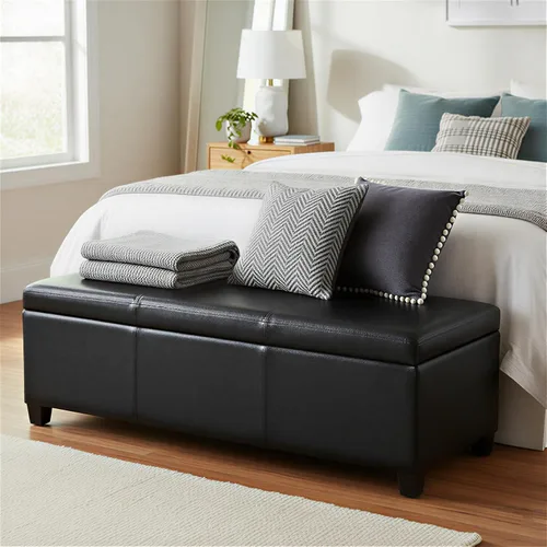 Vista 21 de SIMPLIHOME Avalon 48" Wide Fabric Storage Ottoman in Alabaster Ivory