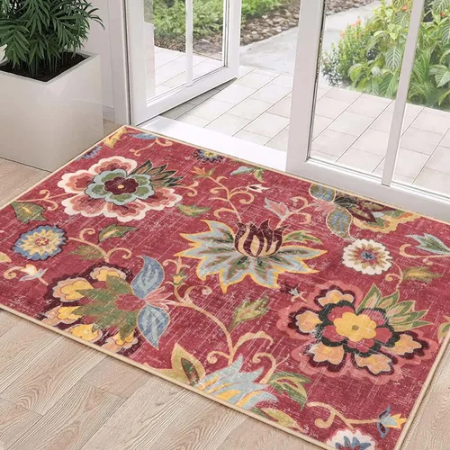 Vista 53 de Beeiva Alfombras florales de entrada, lavables para interiores, ultra fina, de 2 x 3 pies, antideslizante, para cocina, tapete de cachemira suave