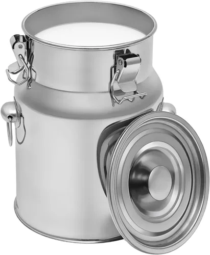 Vista 3 de Cubo de leche de acero inoxidable de 5 litros y 1.32 galones, cubo de vino con tapa sellada, resistente (5 l, sin grifo)