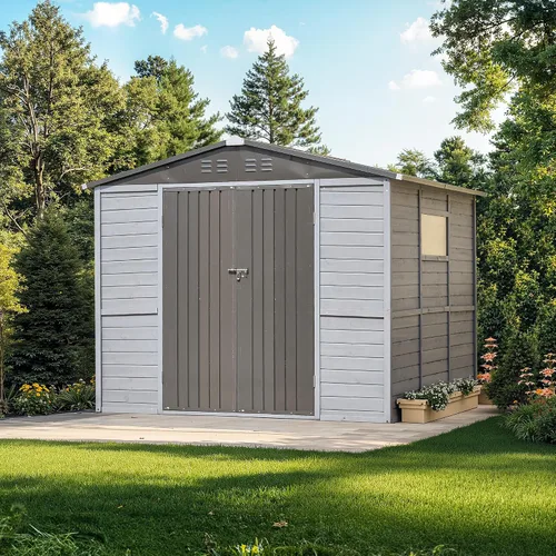 Vista 12 de Cobertizo de almacenamiento de madera para exteriores de 5 x 3 pies, cobertizo de herramientas de jardín con ventanas, cobertizo de almacenamiento