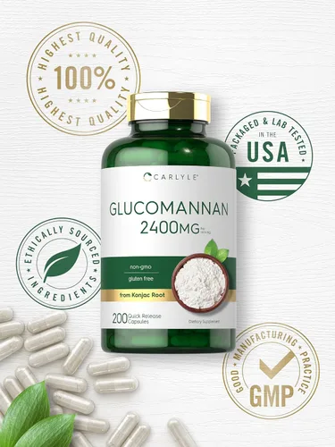 Vista 6 de Carlyle Cápsulas de glucomanano 200 unidades de raíz de Konjac Píldoras de fibra soluble Suplemento sin OMG, sin gluten