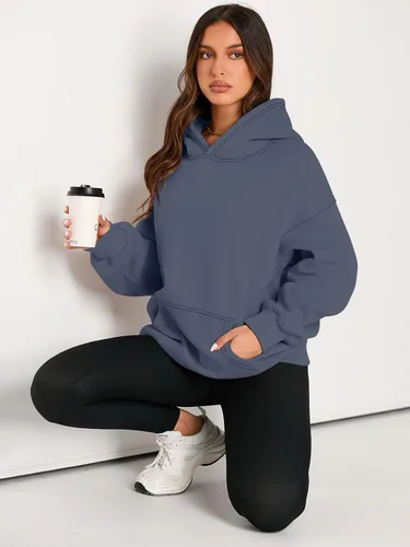 Vista 5 de EFAN Sudaderas de manga larga con capucha para mujer, holgadas, con forro de polar, con bolsillos, para invierno y otoño, estilo Y2K de los 2000
