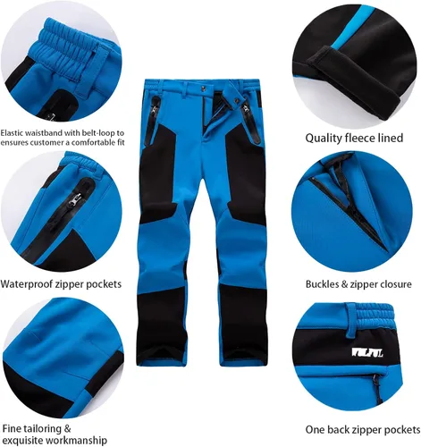 Vista 3 de WULFUL Pantalones de esquí de nieve impermeables para niños y niñas al aire libre de forro polar para senderismo, pantalones de snowboard aislados