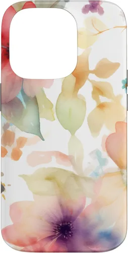 Vista 17 de iPhone 16 Lindo Pastel Floral Acuarela Rosa Azul Mujeres Patrón de Flores Caso
