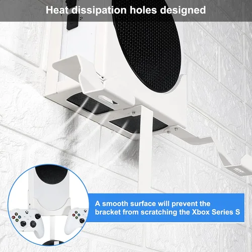 Vista 2 de Wall Mount for XBOX Series S, XBOX Series S Wall Mount Kit, with Detachable Controller Holder & Headphone Hanger & Dust Plugs Net kits, Metal Stand