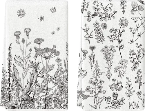 Vista 10 de Artoid Mode Toallas de Cocina con Flores Silvestres, Toallas de Cocina de Hojas de 18x26 Pulgadas, Toallas de Mano para Decoración Festiva, Juego