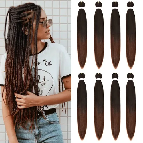 Vista 9 de 8 paquetes de extensiones preestiradas - 16 pulgadas de cabello trenzado premium, 55G/paquete, sin picazón, fijación en agua caliente, textura Perm
