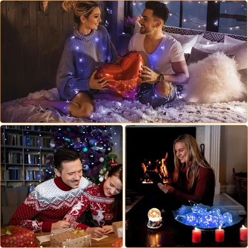 Vista 5 de Paquete de 12 luces de hadas que funcionan con pilas, 7 pies, 20 luces LED de alambre plateado