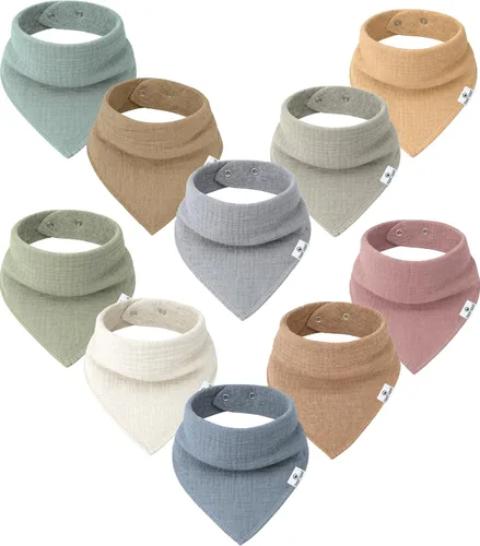 Vista 32 de Diaper Squad 10-Pack Organic Cotton Baby Bibs for Baby Boy, Girl Pastel