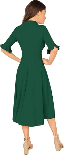 Vista 2 de Verdusa - Vestido elegante largo y de punto acanalado con mangas acampanadas para mujer, largo hasta por debajo de las rodillas