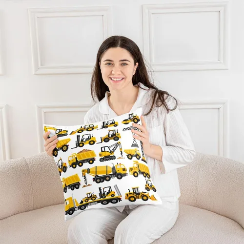 Vista 6 de Juego de 2 fundas de almohada de 16 x 16 pulgadas, fundas de almohada de vehículos de construcción suaves para sala de estar, dormitorio, equipos