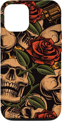Vista 28 de Funda con diseño de tatuajes de flash tradicional para iPhone 17 con diseño retro rojo de rosas de calavera
