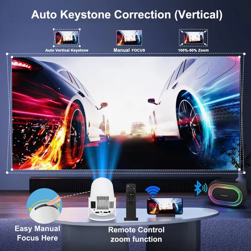 Vista 4 de Mini proyector con WiFi y Bluetooth, HY300 pro proyector 4K decodificación de video, sistema Android, Keystone automático, proyector de video
