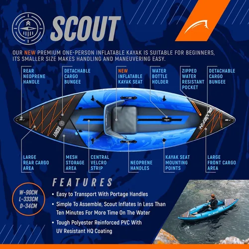 Vista 2 de Bluefin Scout - Kayak inflable para 1 persona, alternativa inflable de canoa