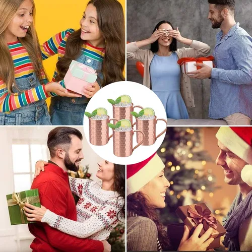Vista 7 de TJ Moscow Mule - Juego de 2 tazas de cobre 100% puro de 14 onzas, tazas de cobre hechas a mano, resistentes al deslustre, regalo para bebidas frías