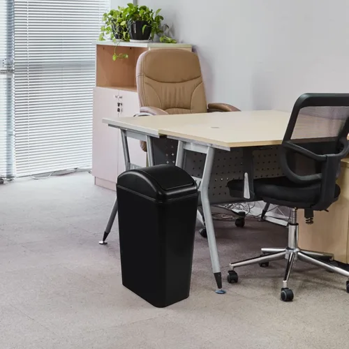 Vista 7 de Cand - Cubo de basura pequeño de plástico de 14 L/3.2 galones, con tapa abatible delgada Negro