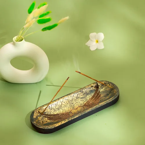 Vista 7 de raajsee Soporte para quemador de incienso tallado a mano, atrapa cenizas, soporte para varillas de incienso, meditación y yoga, gran regalo
