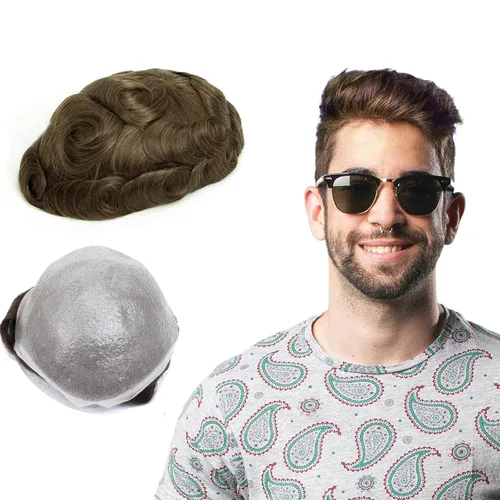 Vista 11 de GEXWORLDWIDE GEX 62 colores tupé para hombres 0.002 in piel ultra fina V-loop 8x10 pulgadas cabello humano conjunto gris densidad densidad densidad