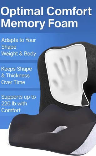 Vista 6 de Cojín ortopédico de espuma viscoelástica para asiento con soporte lumbar, ciática, coxis, coxis, cadera y espalda, diseño ergonómico de 5 zonas