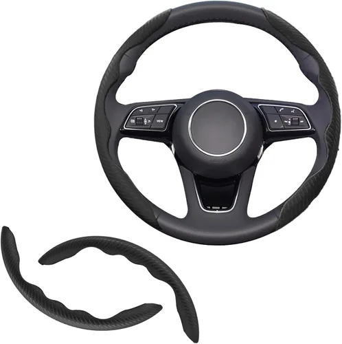 Vista 11 de 2 fundas de volante de fibra de carbono de ajuste universal, antideslizantes, protector segmentado para volante, accesorios interiores de automóvil